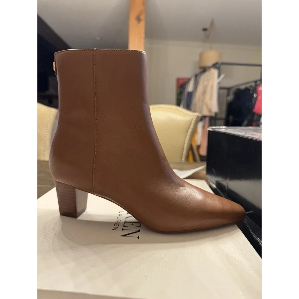 Lauren Ralph Lauren Willa Boots Women's Polo Tan Leather Ankle Bootie Size 5